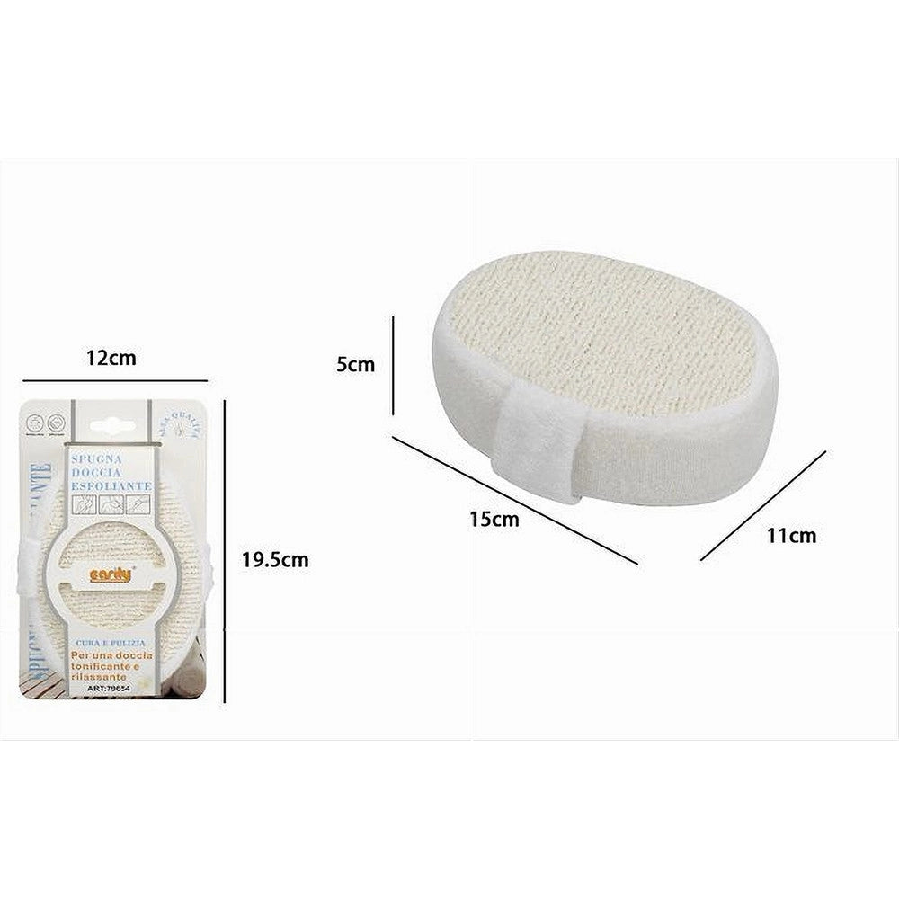 Trade Shop - Spugna Doccia Bagno Esfoliante Scrub Pelle Corpo Ovale Con Fascia Bianca 79654 -