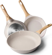 Set di Padelle a Induzione non Aderenti 20-24-28cm con Maniglie in Ceramica e Pugnetti in Ottone Set di Padelle per Omelette e Frittate con Maniglie in Ottone Adatto a tutti i Forni