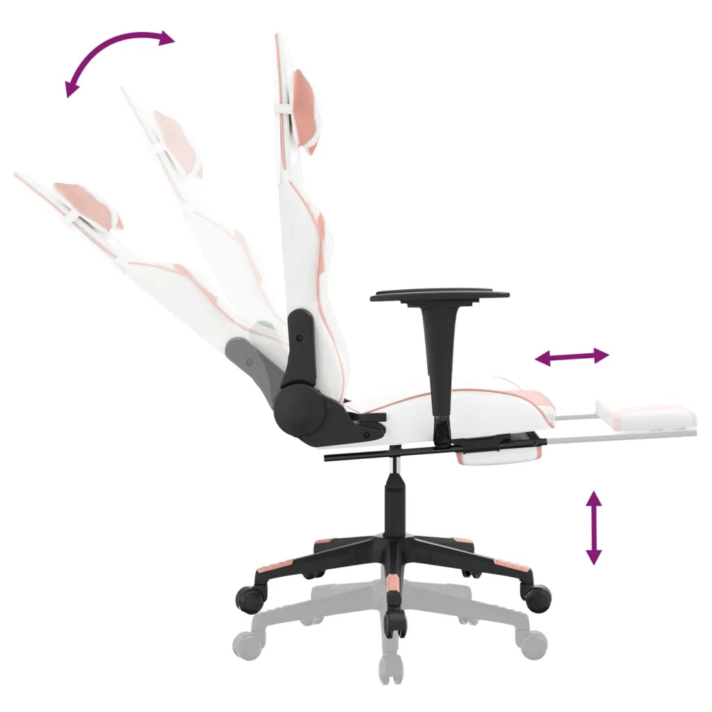 Sedia da Gaming | Sedia da e-sports con Poggiapiedi Bianco e Rosa in Similpelle