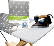 Hoes di ricambio in elastico, compatibile con ferro da stiro; questo rivestimento per tavolo da stiro con zone di parcheggio per il ferro da stiro caldo; realizzato in Italia, 100% cotone