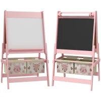 Lavagna per Bambini con Cavalletto 3 in 1 e 2 Contenitori, Età 3-8 anni, 54x46.5x93cm, Rosa
