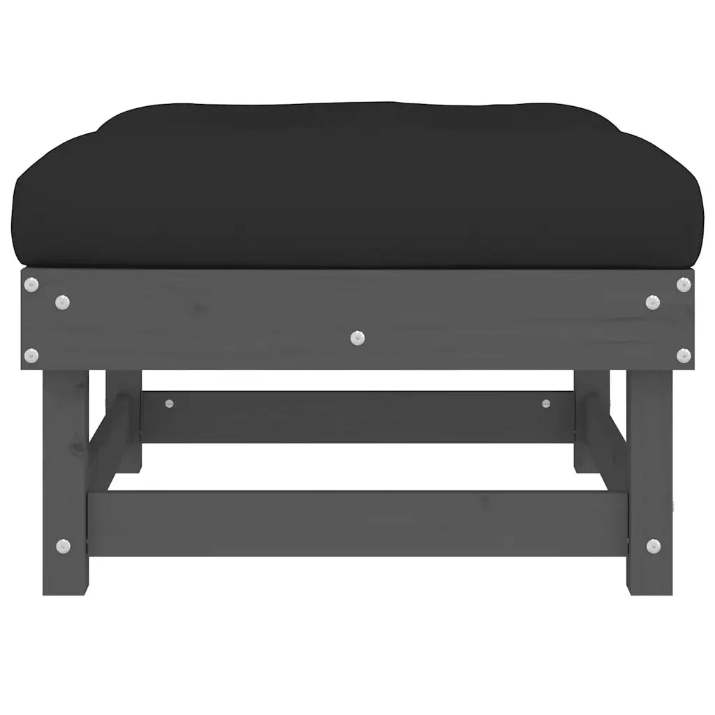 Poggiapiedi da Giardino con Cuscino Legno Massello Pino Grigio 825438