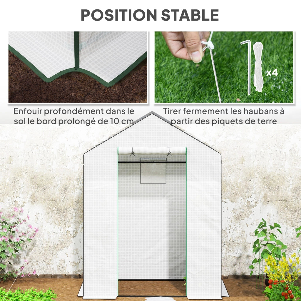 Serra da Giardino con Porta e Finestra ¨C zephmum ¨C Bianco 143x74x190 cm
