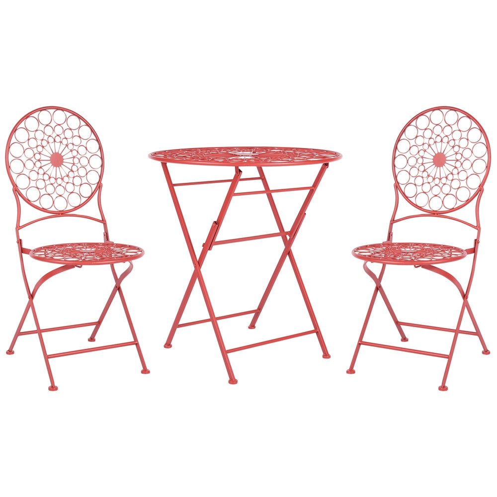 Set da giardino Bistro Rosso Ferro Pieghevole 2 Sedie Tavolo All'aperto Resistenza alla ruggine UV Stile Retro Francese