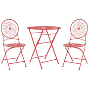 Set da giardino Bistro Rosso Ferro Pieghevole 2 Sedie Tavolo All'aperto Resistenza alla ruggine UV Stile Retro Francese
