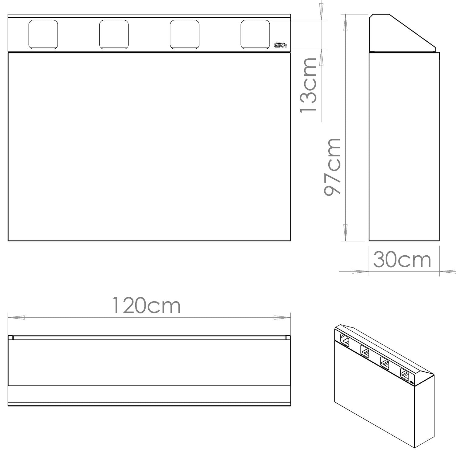 Pattumiera per Raccolta Differenziata 4 Scomparti 240 L 120x30x96 cm in Acciaio Verniciato Antracite