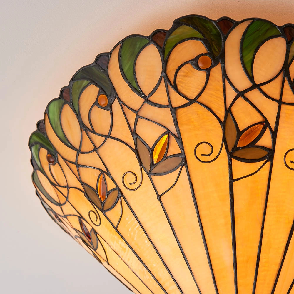 Plafoniera Tiffany vetro ambra fiori 2xE27 JAMELIA