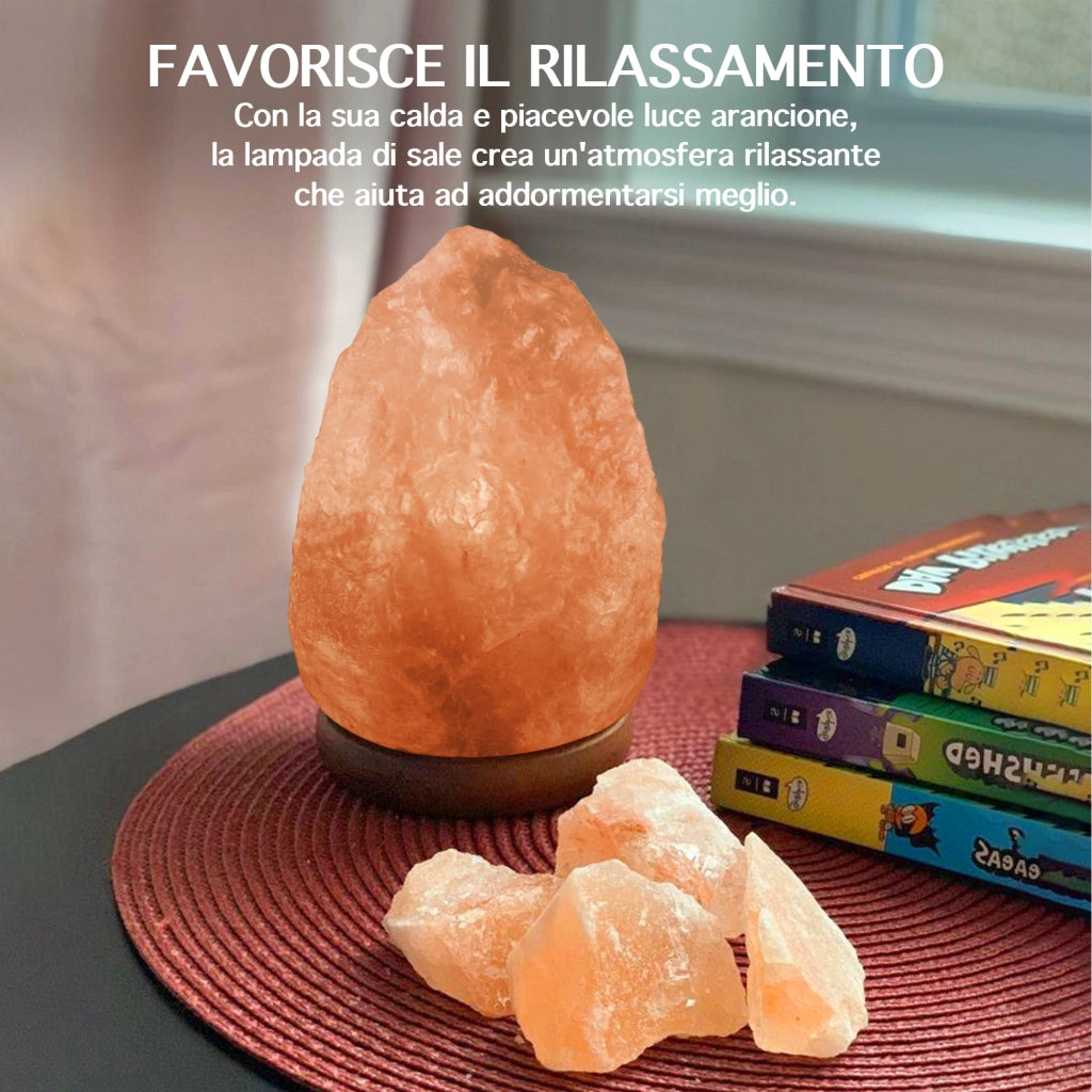 Lampada Di Sale Himalayano Originale Naturale Realizzata A Mano Con Base In Legno Di Acacia Pezzo Unico Prodotto Certificato  Con Spina Europea  - 17x24.5Cm-7Kg