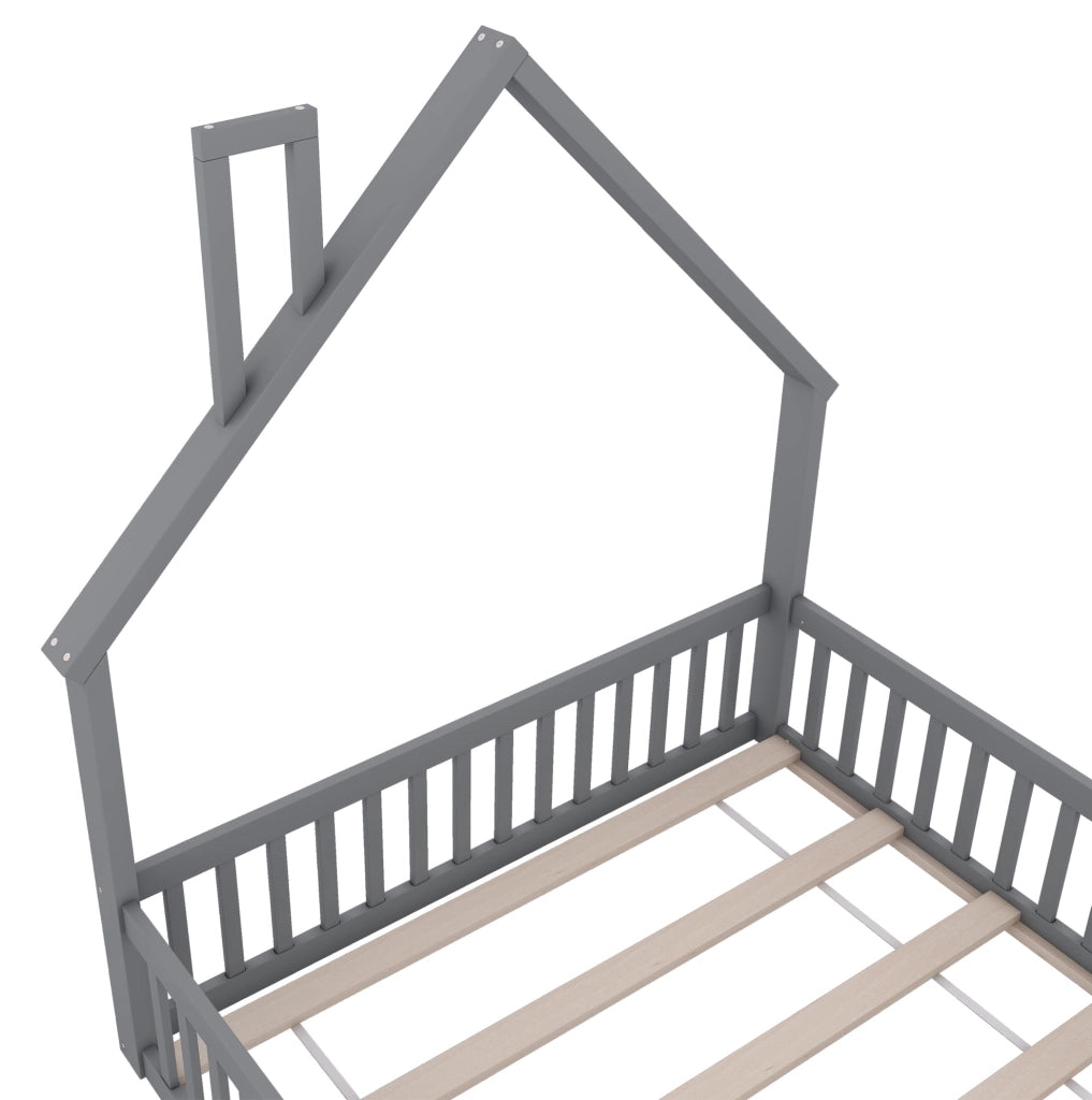 Letto per bambini con forma a camino, 140 x 200 cm, grigio