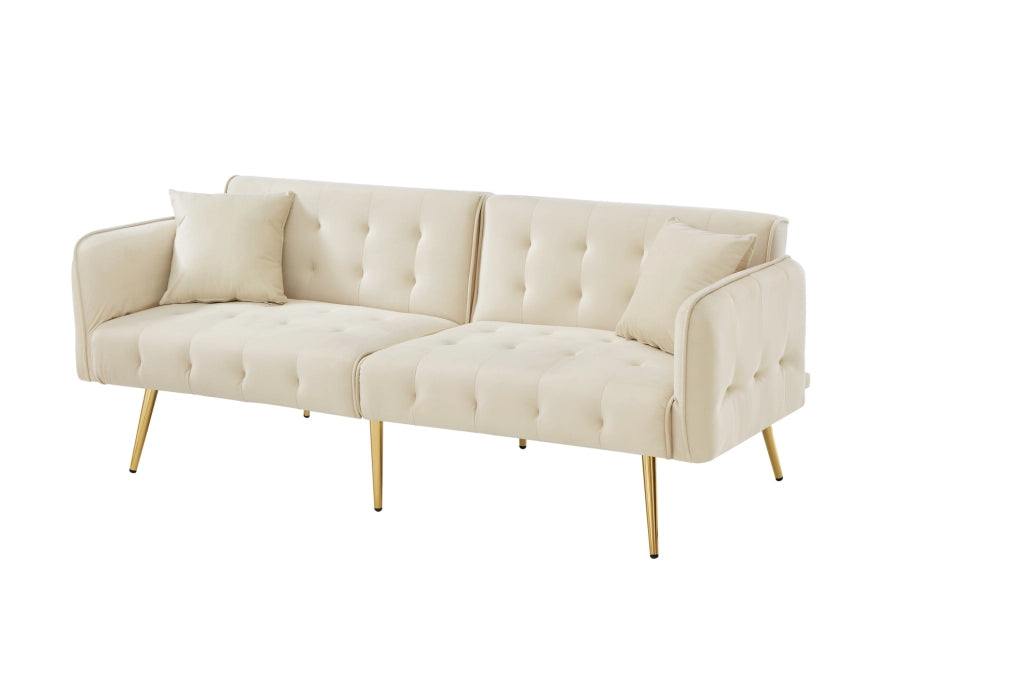 Divano letto a 2 posti 215x81.5 cm con schienale e braccioli regolabili in velluto beige