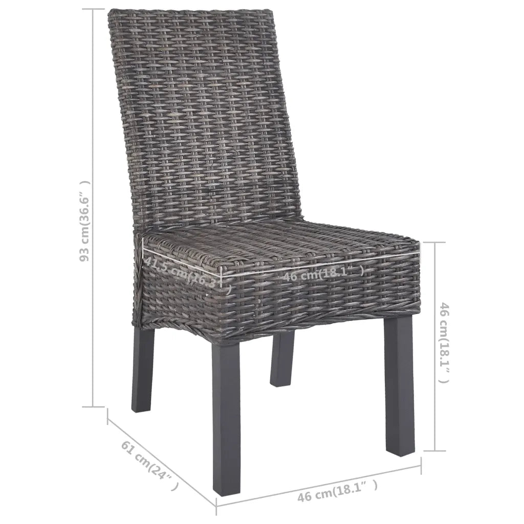 Sedie da Pranzo 2 pz Marroni in Rattan Kubu e Legno di Mogano 246655