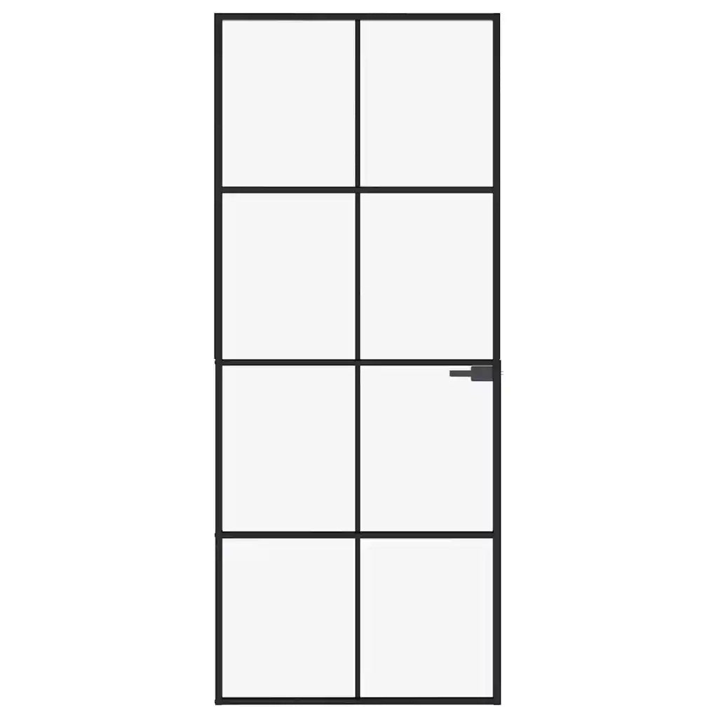 Porta Interna Nera 83x201,5cm Vetro Temperato Alluminio Sottile