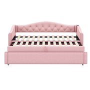 Letto singolo 90×200 cm salvaspazio estraibile con USB e rete; senza materasso; tessuto; rosa