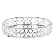 Vassoio decorativo argentato in ferro e vetro specchiato rotondo con strass da tavolo con i glamour