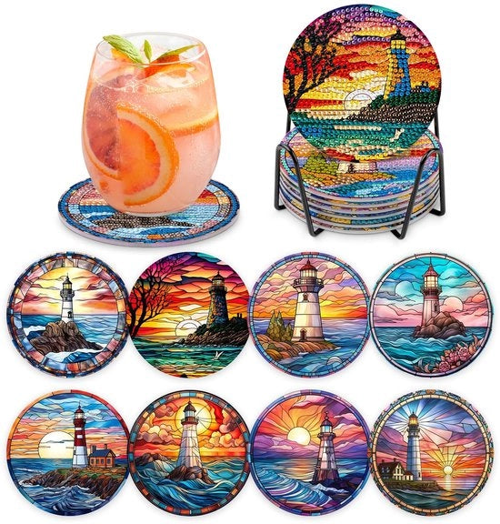 Set di sottopanchine per diamond painting con contenitore, torre di diamanti, set di immagini per adulti e bambini, sottopanchine per cup di diamanti con gomma, per decorazione di casa