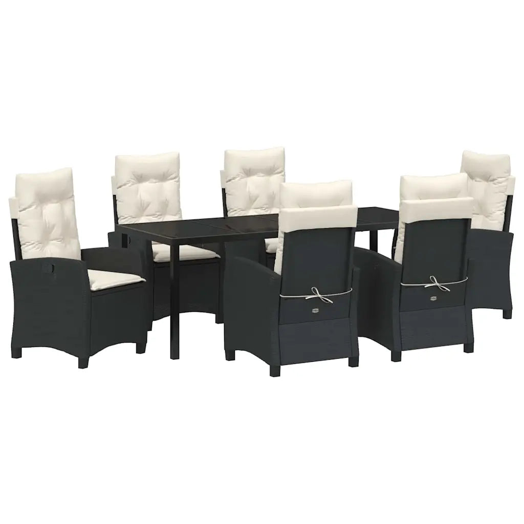 Set da Pranzo per Giardino con cuscino 7 pcs Nero polyrattan 3380370