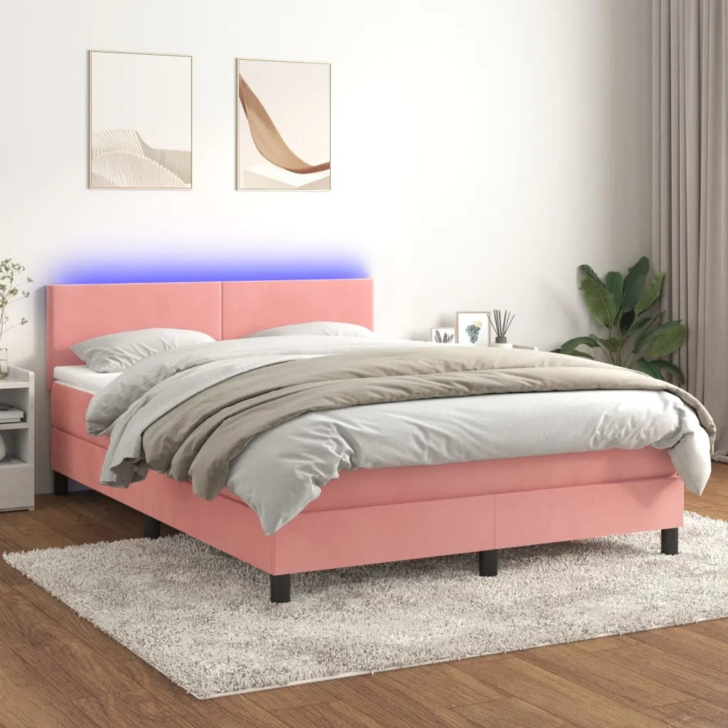 Letto a Molle con Materasso e LED Rosa 140x190 cm in Velluto 3134284