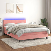 Letto a Molle con Materasso e LED Rosa 140x190 cm in Velluto 3134284
