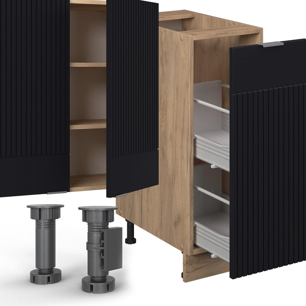 Cucina componibile Fame-Line Nero rigato/Rovere dorato 280 cm senza piano di lavoro Vicco