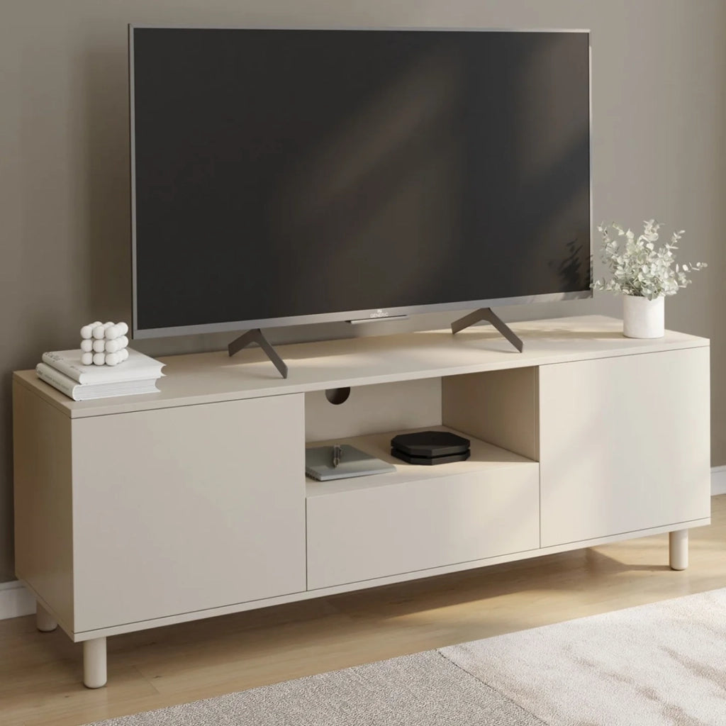 IDMarket - Porta TV BERTILLE 140 cm con 3 ante in legno beige