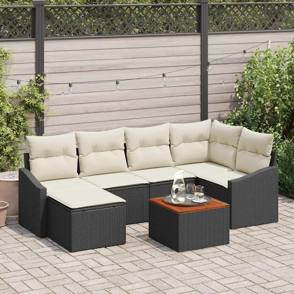 Set Divano da Giardino con cuscino 7 pcs Nero polyrattan 3347852