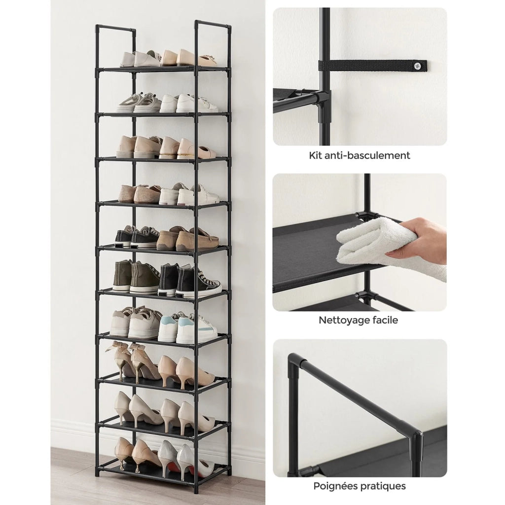 Scarpiera a 5 ripiani organizer per scarpe porta scarpe 28 x 45 x 89 cm struttura in metallo tessuto non tessuto per ingresso camera da letto corridoio nero 12_0005604