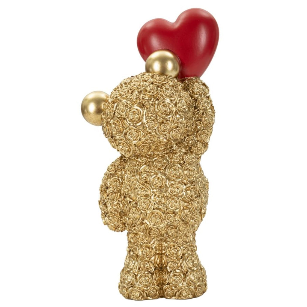 Scultura decorativa Orsetto con cuore in poliresina oro