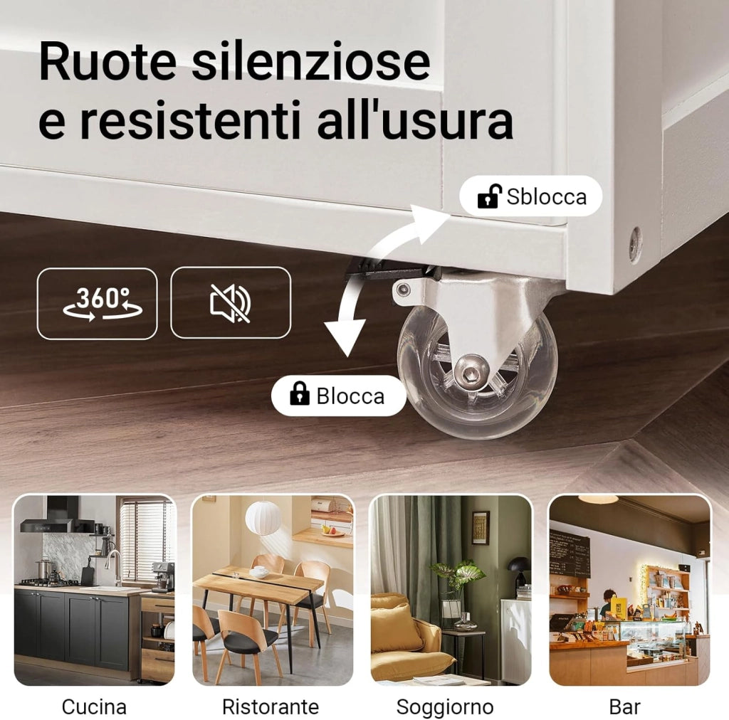 Mobile Cucina Salvaspazio con Ruote Carrello Cucina con Cassetti e Portabottiglie, Mobiletto Credenza credenza cucina per Cucina o Sala da Pranzo, Bianco 67x86x38cm FKW45-WN