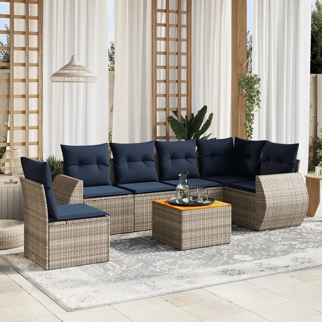 Set Divani da Giardino 7 pz con Cuscini Grigio in Polyrattan 3225032