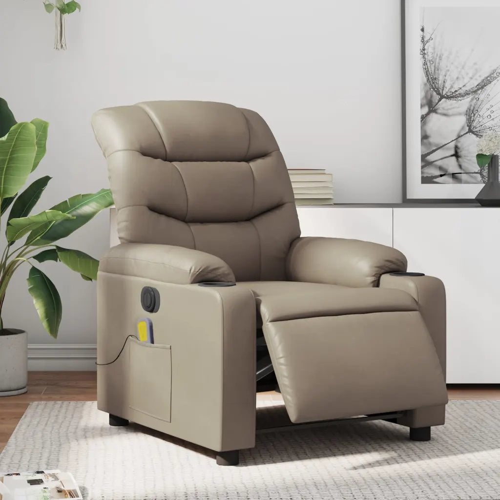 Divano Sedia-Poltrona Reclinabile Massaggio Elettrica Cappuccino Similpelle 383592