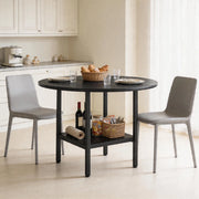 Tavolo da Pranzo Rotondo con Ripiano ¨C MINIMAL ¨C Nero, Legno e Metallo, per 4-6 Persone