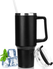 Fiasco a doppio strato in acciaio inossidabile con beccuccio e manico, tazza di caffè con coperchio per auto, ufficio, caffè caldo e freddo, acqua e tè, BPA libero, 1.180 ml, nero