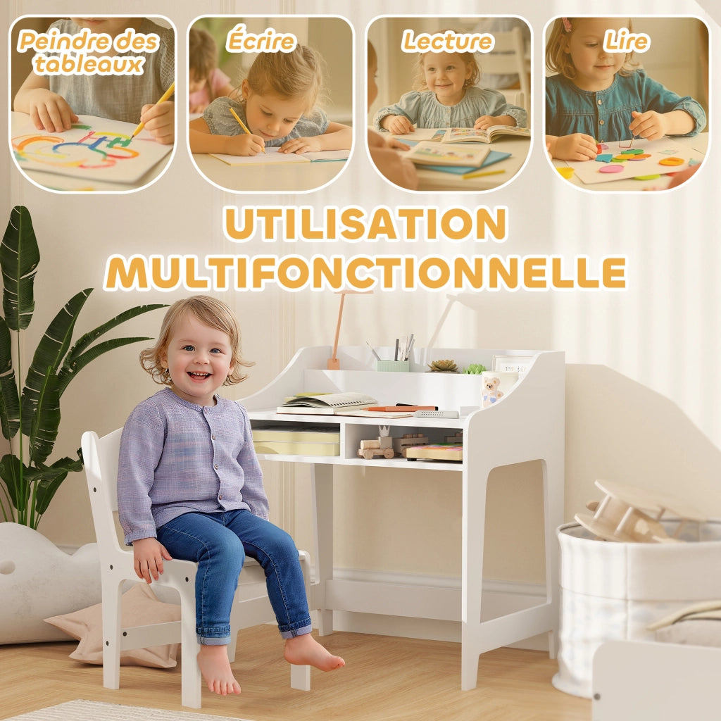 Scrivania per bambini con cassetti e scaffali aperti ¨C zephmum ¨C bianco