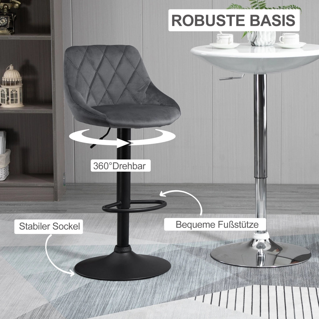 Set 2 Sedie da Bar Regolabili in Altezza con Schienale ¨C Minimal ¨C Velluto Grigio Scuro Struttura Metallo