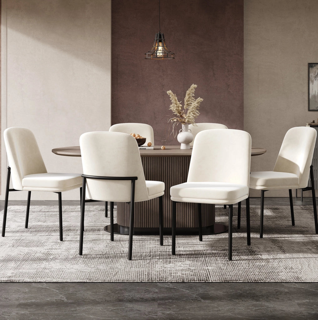 Sedia da pranzo beige in velluto, gambe in metallo nero, set da 2