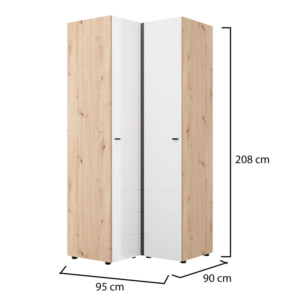 Armadio Camera da Letto Tavole, Guardaroba 2 Ante 4 Ripiani, 95x208h cm Bianco Opaco