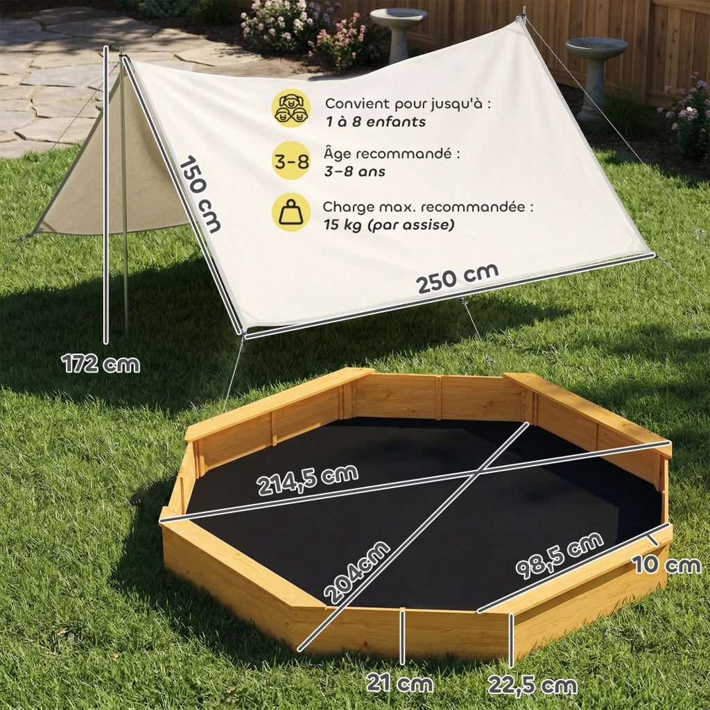 Sandbox in legno con tettoia e panche ¨C zephmum ¨C giallo, 4 posti