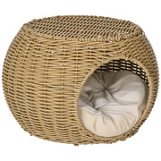 Cesta per Gatti a 2 Livelli ¨C zephmum ¨C Resina Effetto Rattan con Cuscino Marrone Chiaro ?40x30cm