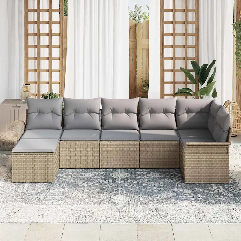 Set Divano da Giardino con archiviazione 7 pcs Beige polyrattan 3354119