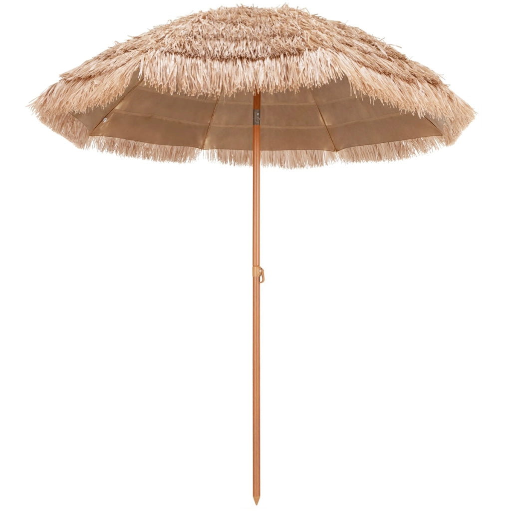 Ombrellone da patio resistente all'acqua e al sole con tetto di palma struttura in metallo, Ombrellone da 208cm-Ombrelloni