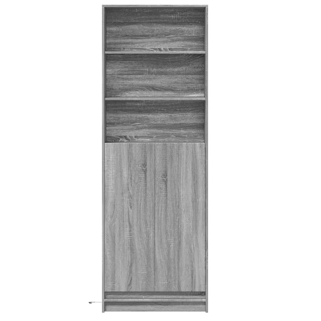 Credenza con LED-Buffet-Armadio da cucina Grigio Sonoma 69x32,5x200 cm in Truciolato