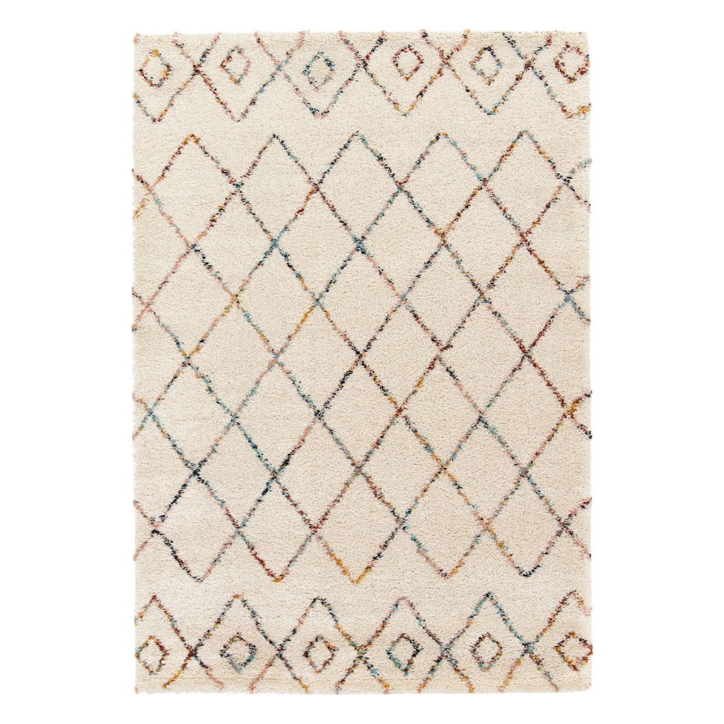 Tappeto shaggy per interni, stile berbero, crema e multicolore
