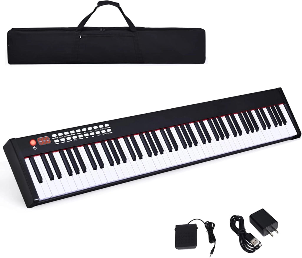 Pianoforte Digitale 88 Tasti Multifunzionale, Tastiera Elettronica con Funzione Bluetooth, Pianola Semi-Pesato per Principianti con Pedale di Sustain, 127 x 21,5 x 6,5 cm (Nero)