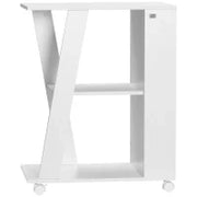 Carrello da Cucina Portavivande in Legno con 2 Ripiani e Ruote, 60x38x77cm, Bianco
