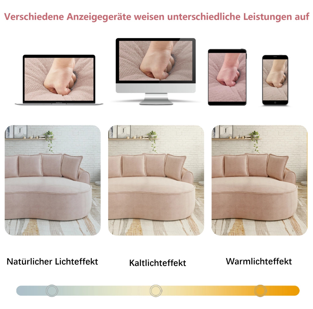 Divano modulare senza struttura in chenille rosa con chaise longue; 252x164x67 cm
