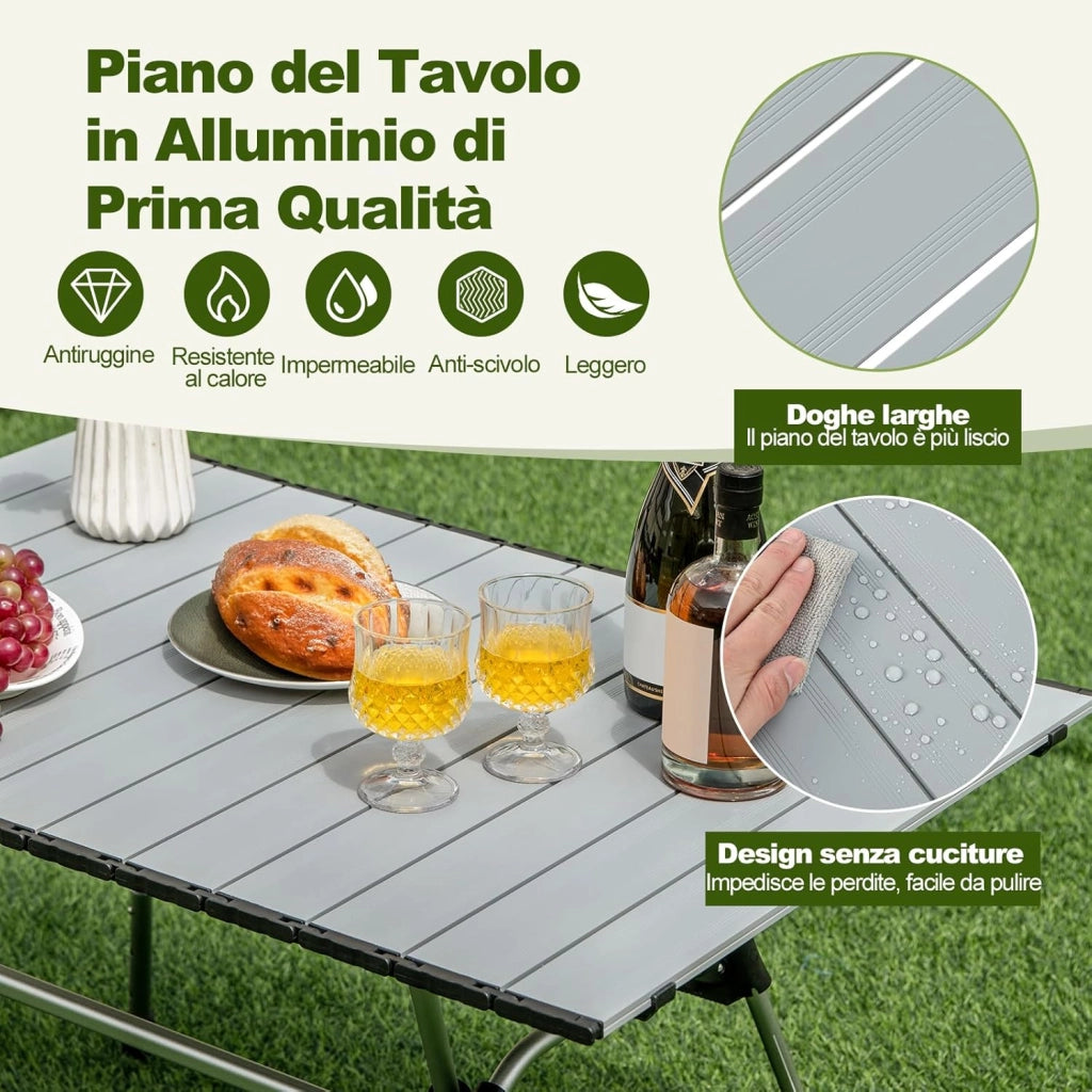 Tavolo da Campeggio Pieghevole in Alluminio, Altezza Regolabile a 4 Livelli, Tavolo da Picnic con Borsa, Peso Netto 4 kg，Tavolino da Esterno e Interno Portatile, 90x60,5x52 cm (argento)