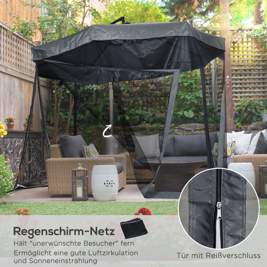 Ombrellone da Giardino 3m Girevole ¨C zephmum ¨C Acciaio Inox Polyester Grigio Scuro Nero