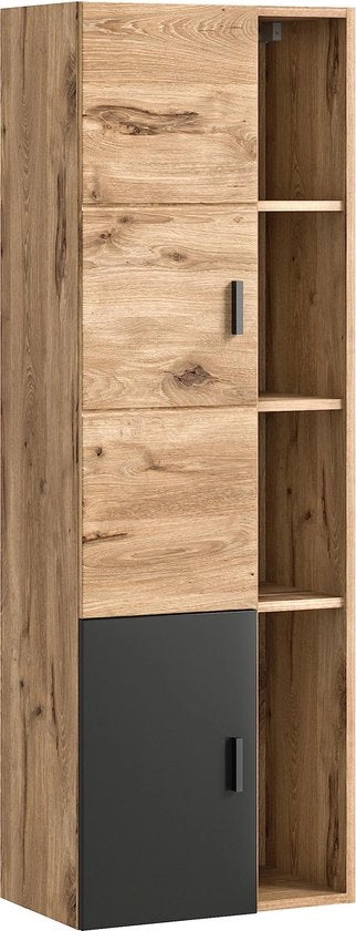 Cassettone per Bagno in Legno - Materiale Noce/Ebano Grigio - Design Eterno - Dimensioni 48cm x 144cm x 35cm