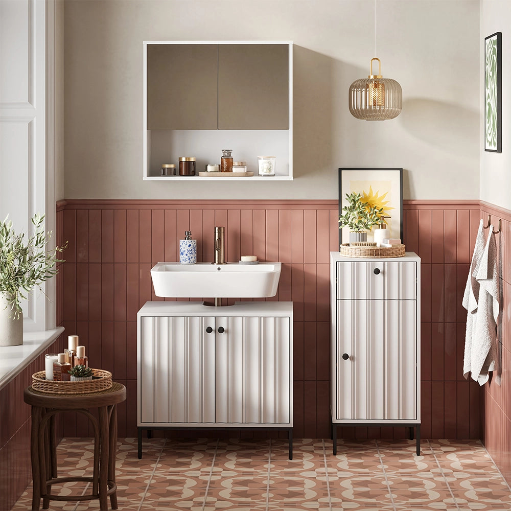 Vicco Set di mobili da bagno Ondulazione bianca 3 parti