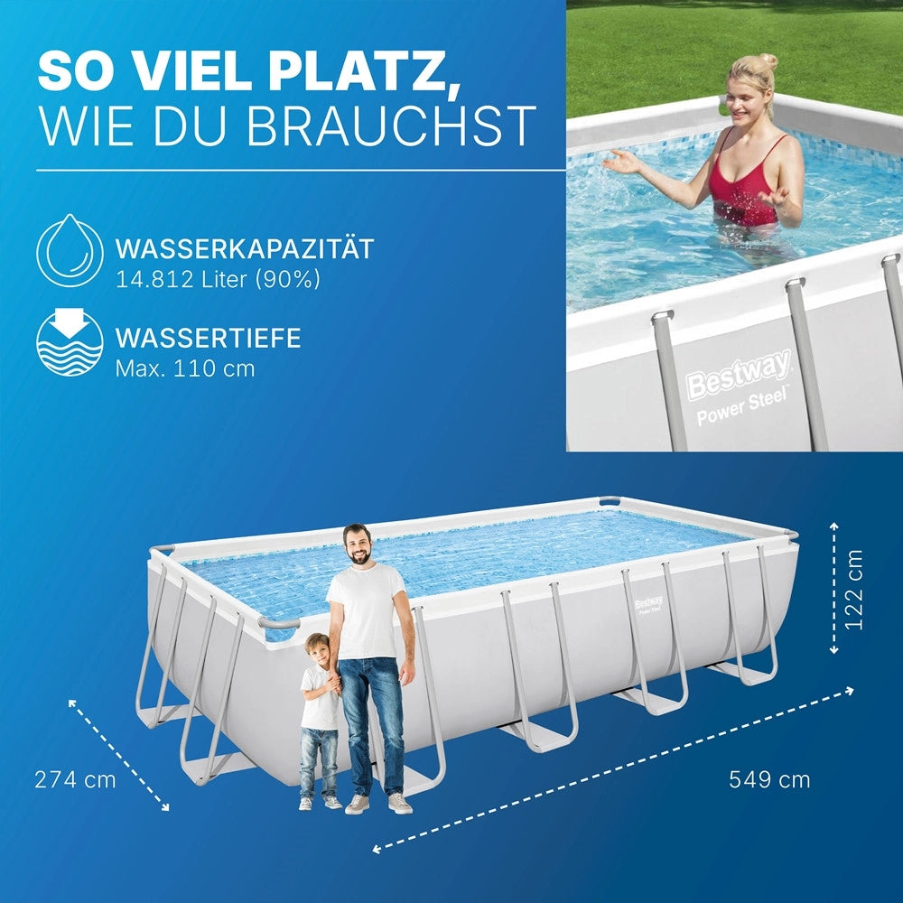Trade Shop - Piscina Fuori Terra Power Steel Con Struttura Pompa Filtro 549x274x122cm Rettangolare 56465 -